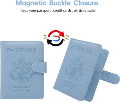Vista 5 de MCmolis Combo de tarjetero para pasaporte y vacunas, funda de cuero con bloqueo RFID, protector organizador de documentos de viaje con ranura