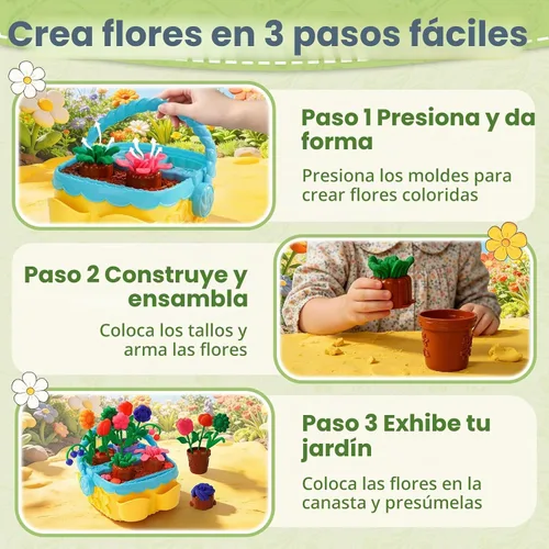 Vista 3 de Crelloci Juego de masa de color cesta de flores para niños a partir de 3