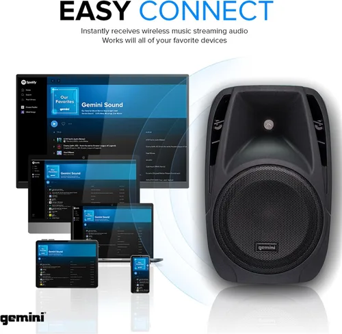 Vista 8 de Gemini ES-210MXBLU con bluetooth, sistema PA portable con mezclador de alimentación desmontable. Dual 10" PA with tripod stands - 6-channel