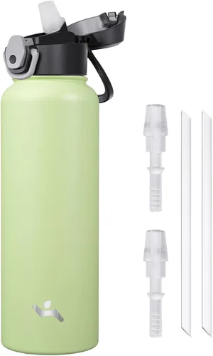 Vista 43 de Konokyo Botella de agua aislada de 22 onzas con pajilla, asa de transporte, verde militar