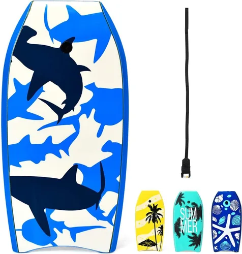 Vista 16 de GYMAX Tablas de Bodyboard para Playa, Tabla de Bodyboard de 33"/37"/41" con Núcleo de Espuma EPS, Cola en Media Luna, Doble Canal y Correa