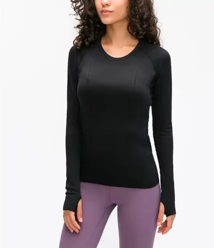 Vista 8 de Camiseta sin costuras para mujer, de manga larga, perfecta para yoga, gimnasio, para deportes y fitness, ajuste entallado