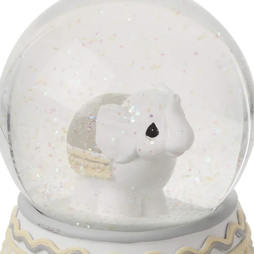 Vista 2 de Precious Moments Bola de nieve musical de elefante de resina/cristal, cheurón gris