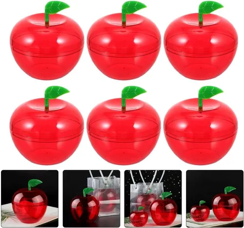 Vista 7 de Ciieeo 8pcs Apple Shaped Favor Box Plastic Bobbing Apples Box Filled Bobbing Apple Containers for Party Christmas Decorations