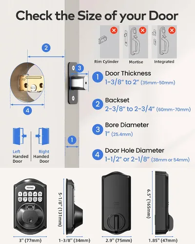 Vista 5 de TEEHO TE012W - Cerradura inteligente WiFi, cerradura de puerta con huella dactilar con Wi-Fi incorporado, cerradura inteligente sin llave