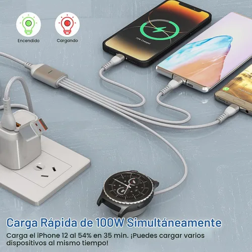 Vista 2 de Cargadores múltiples para Samsung Galaxy Watch 7/6/5/4/3 cargador - 100W USB C Galaxy S23/S22/Z/A Series Cable de carga múltiple de teléfono, 3M/10