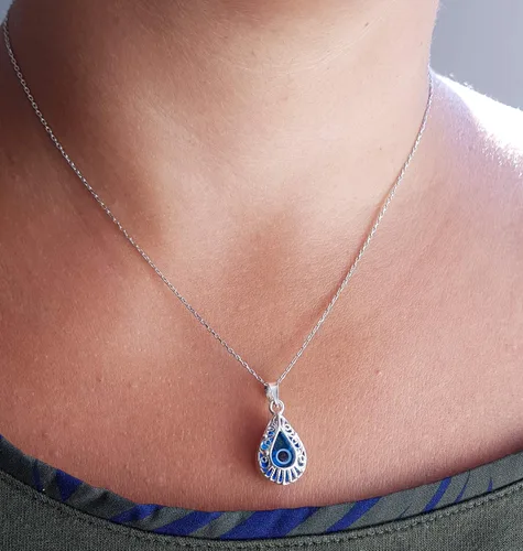 Vista 4 de Mystic Jewels - Colgante de plata de ley 925 con forma de gota de cristal con cadena de plata (forma de ojo)