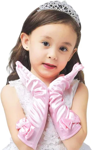 Vista 3 de AUHOKY 4 pares de guantes largos de princesa para niñas pequeñas, con lazos formales, edad 3-8 4