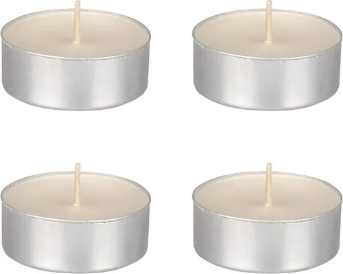 Vista 10 de Mega Candles 4 velas de té grises de gran tamaño sin perfume, velas de cera prensada, 12 horas de tiempo de combustión, decoración del hogar Gris