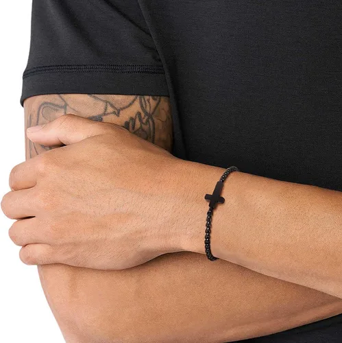 Vista 3 de Pulseras de cadena cruz para hombres y mujeres, pulseras de encantos de cruz de acero inoxidable plateado/negro para hombres, joyería de fe