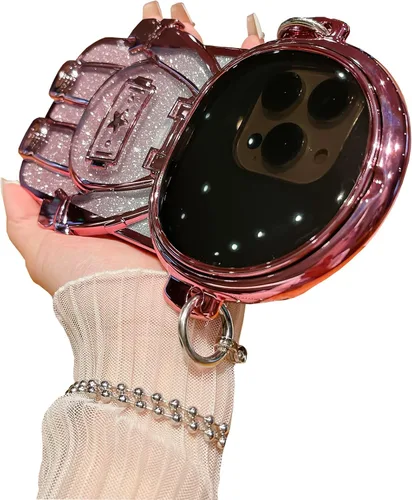 Vista 12 de Funda de teléfono con soporte oculto de astronauta para iPhone 11, bonito protector de cámara de lente de astronauta, soporte con purpurina