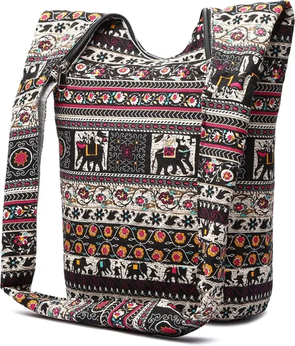 Vista 207 de Bolsa de hombro para mujer, de lona en estilo hippie/bohemio para llevar cruzada al hombro, disponible en diferentes colores y estampados
