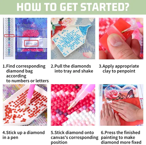 Vista 9 de Paquete de 6 kits de pintura de diamantes de animales para adultos, kits de arte de diamantes para adultos, kits de pintura de diamante 5D