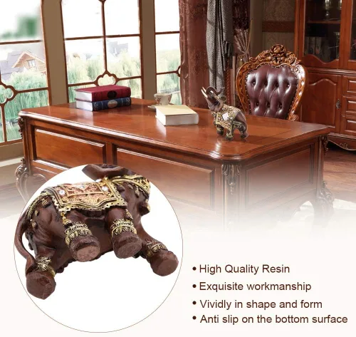 Vista 4 de Hilitand Lucky Wealth - Estatua de elefante, escultura de grano de madera de Feng Shui, decoración de escritorio para el hogar, regalo (L)