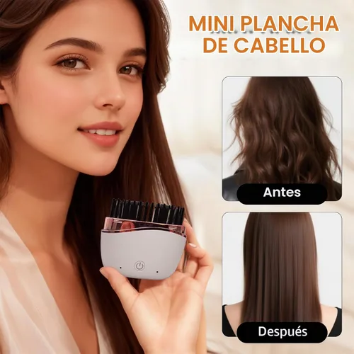 Vista 2 de Mini alisadora de pelo, alisadora de pelo de viaje, mini alisadora inalámbrica recargable con dos ajustes de temperatura, calentamiento rápido