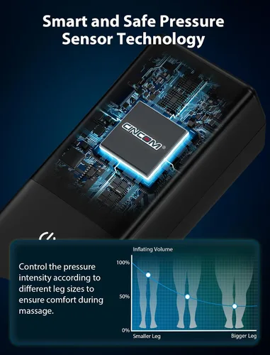 Vista 7 de Masajeador de piernas inalámbrico CINCOM, compresión de aire para dolor y circulación 3 massage modes, 10 intensities, 5 timers, Rechargeable
