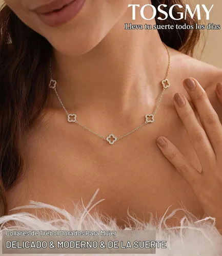 Vista 2 de Delicados collares de oro con trébol para mujer, a la moda, no se deslustra Colver 3