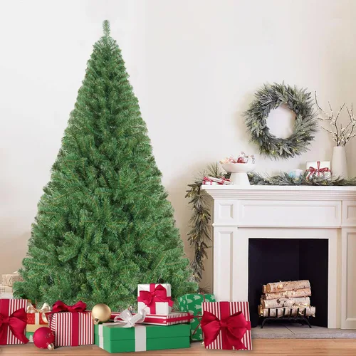Vista 11 de Liguanow Árbol de Navidad artificial preiluminado de 7 pies con 400 luces LED blancas cálidas, árbol de Navidad delgado realista con bisagras y Azul