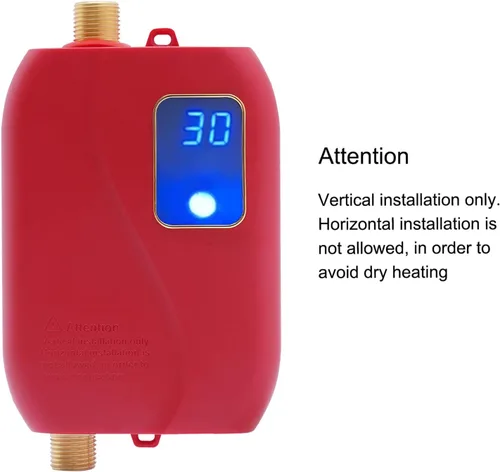 Vista 6 de Calentador de agua sin tanque Calentador de agua caliente instantáneo Mini calentador de agua caliente para cocina baño 3000 W 110 V rojo