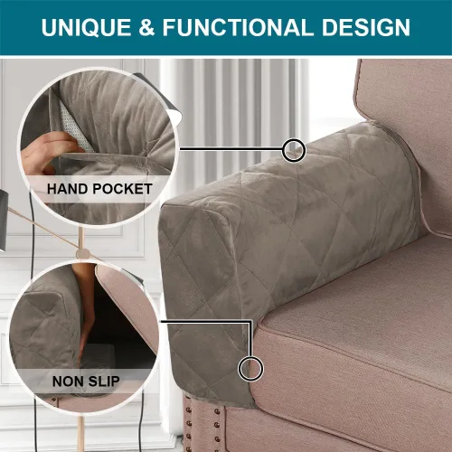 Vista 4 de Turquoize Fundas de terciopelo para reposabrazos para sillas y sofás, fundas para brazos reclinables con bolsillo lateral, protector antideslizante