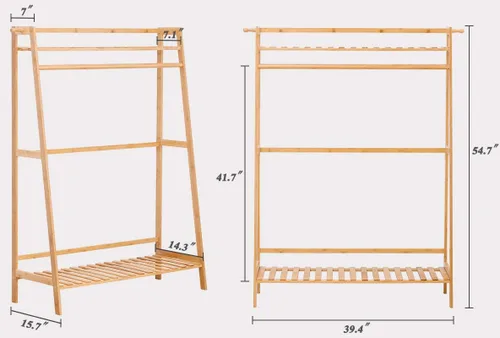 Vista 5 de COPREE Perchero de bambú para colgar ropa resistente con estante superior y estantes organizadores de almacenamiento de ropa para zapatos