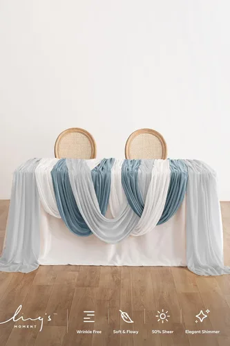 Vista 5 de Ling's moment 3 paneles de 20 pies de tela para cubrir arco de boda (azul y gris frío + blanco)