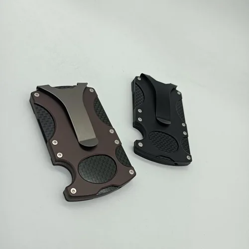 Vista 6 de HIGO FASHION Cartera táctica delgada para hombre, bloqueo RFID, minimalista, tarjetero con clip de aluminio para dinero, carteras de fibra