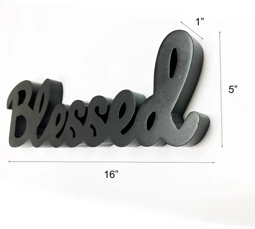Vista 2 de YUMBOR - Letrero de madera negra con recorte de texto en inglés «Blessed Freely Stand» para decoración de mesa de cocina, mesa, chimenea, mantel