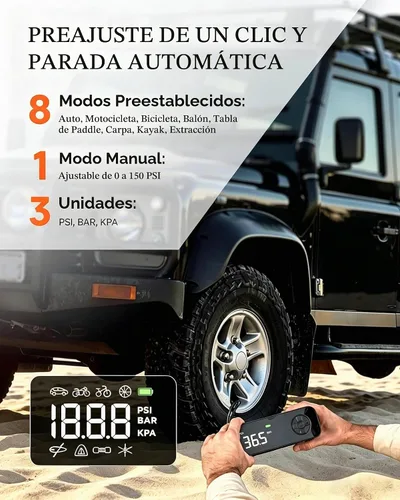 Vista 8 de Paddle Board Electric Pump 150PSI, 4X Faster Rechargeable SUP Pump, Inflator Deflator, Auto Off Portable Air Compressor for Tires, Bikes