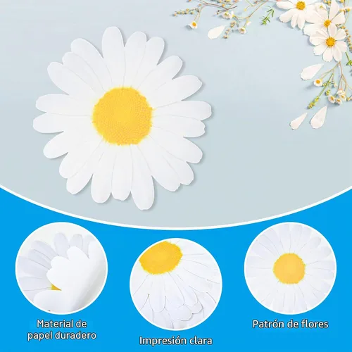 Vista 3 de 50 manteles individuales de papel desechables con diseño floral de margaritas con recortes en forma de flor
