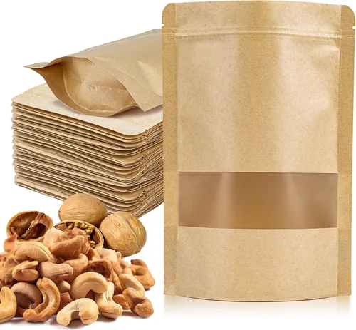 Vista 8 de MAQIHAN 50 bolsas de pie – 3.5 x 5.5 pulgadas, bolsas de papel kraft resellables Ziplock para ventana, envasado de alimentos casero, bagel, pan