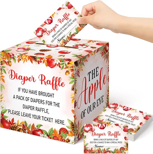 Vista 65 de Teling 51 boletos para rifas de pañales con caja de tarjetas, decoración de baby shower, caja de revelación de género para fiesta de rifas