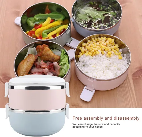 Vista 3 de Cajas portátiles Caja de almuerzo para adultos Caja de almuerzo apilable de acero inoxidable Caja Contenedor de alimentos