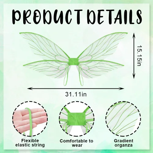 Vista 2 de Fairy Wings Costume for Women Boys Girls, Butterfly Wings Princess Angel Elf Dress Up Accessories for Halloween Party