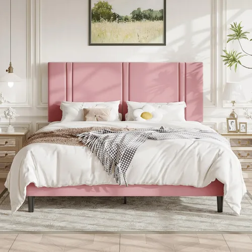 Vista 33 de Allewie Twin Platform Bed Frame with Velvet Upholstered Headboard