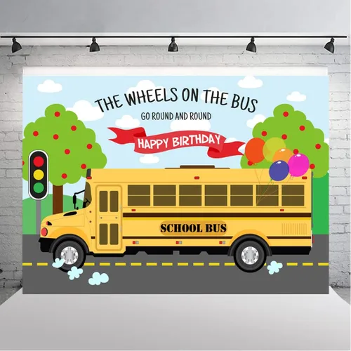 Vista 4 de Lofaris Telón de fondo de feliz cumpleaños, las ruedas en el autobús, gira y vuelta, autobús de regreso a la escuela, cumpleaños para niños y niñas