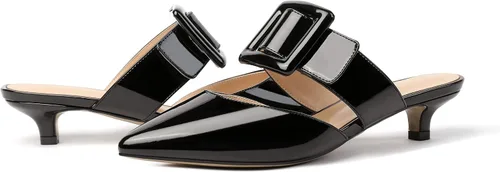Vista 6 de Soireelady Zapatos de tacón bajo para mujer, zapatos de tacón bajo, sin espalda, punta baja, zapatos de vestir para uso diario