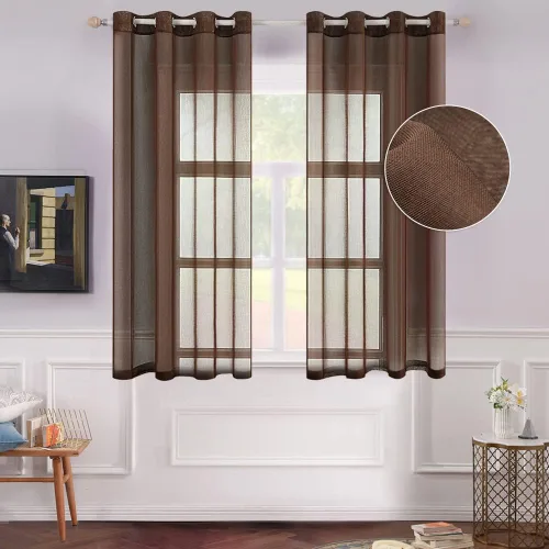 Vista 36 de MIULEE 2 paneles de cortinas semitransparentes beige para ventana, elegantes con ojales en la parte superior, cortinas de gasa