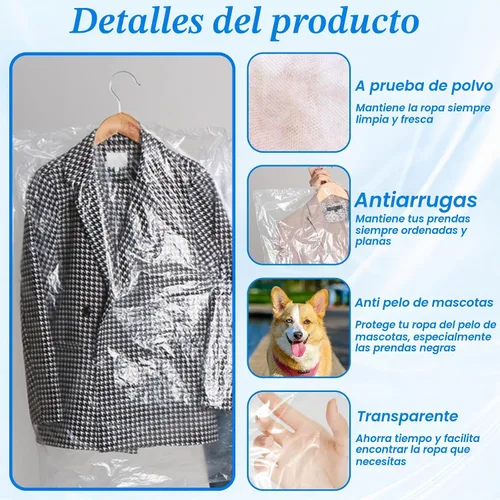 Vista 6 de Paquete de 100 bolsas de plástico para limpieza en seco de 23.6 x 35.4 pulgadas, bolsas de ropa para colgar ropa, cubiertas transparentes