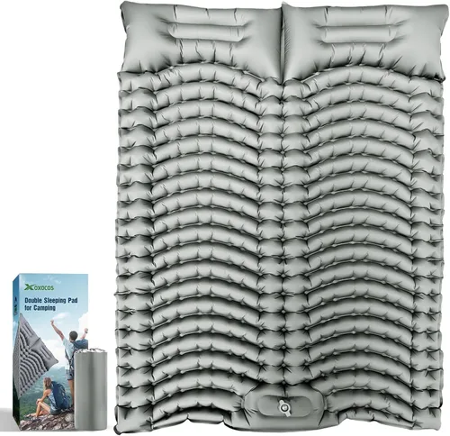 Vista 2 de Almohadilla de dormir doble autoinflable de 4 pulgadas de grosor para acampar de 2 personas, bomba de pie integrada, almohada ergonómica y diseño