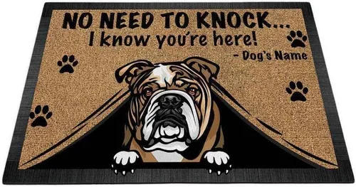 Vista 8 de Felpudo personalizado Peeking Dog English Bulldog No Need to Knock I Konw You're Here 23.6 x 15.7 pulgadas Bulldog-1 Inglés