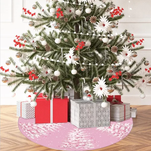 Vista 2 de GAGEC Falda de árbol de Navidad, falda rosa para árbol de Navidad de 15 pulgadas, falda de árbol de invierno para decoración de Navidad