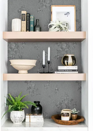 Vista 4 de Erfoni Papel de contacto gris de 78.7"x17.7" papel tapiz gris para despegar y pegar, papel tapiz engrosado floral en relieve, papel tapiz vintage