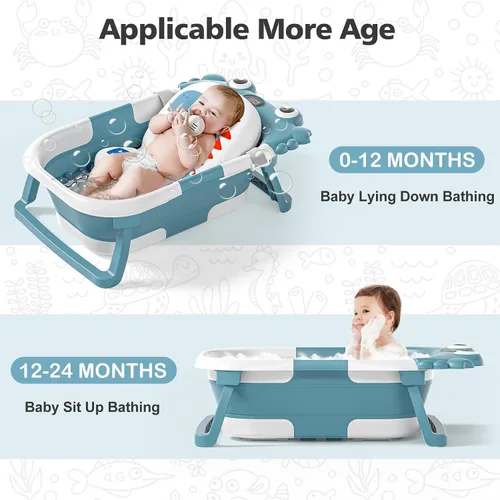 Vista 3 de Bañera plegable para bebés recién nacidos con termómetro y almohadilla flotante suave Bañera portátil y plegable para viajes para bebés de 0 a 36