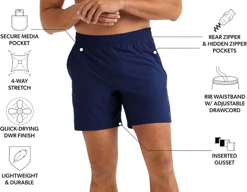 Vista 2 de Rhone Mako - Pantalones cortos de entrenamiento para hombre de 7 pulgadas, antiolor, sin forro, pantalones cortos de gimnasio para hombre que