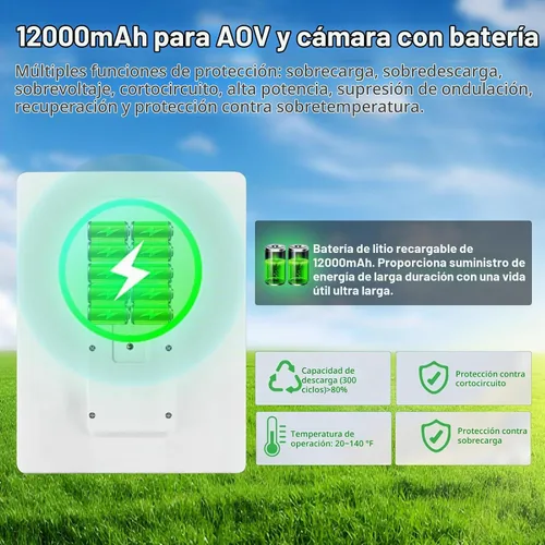 Vista 3 de Panel solar de 8 W integrado con batería de 12000 mAh para cámara de seguridad al aire libre, panel de cargador de enchufe 3 en 1