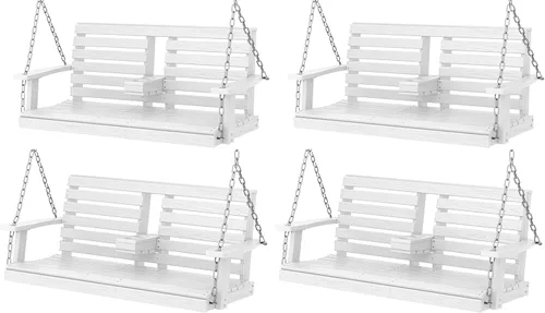 Vista 18 de KINGYES Columpio colgante para porche al aire libre, silla de patio de 2 asientos con portavasos, banco impermeable para patio y jardín, capacidad
