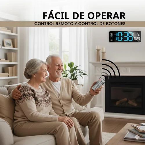 Vista 8 de Reloj de pared digital LED grande de 16.5 pulgadas con brillo automático, retroiluminación RGB, alarma doble, pantalla de temperatura y humedad