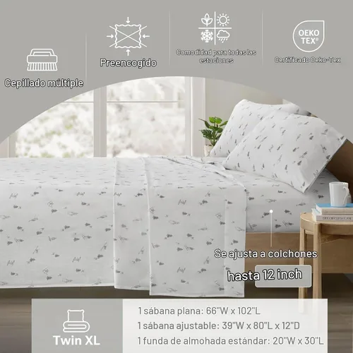 Vista 4 de Sleep Philosophy - True North - Juego de sábanas de franela, 100% de algodón, cómodo, bonito y muy suave, con bolsillo elástico que se adapta a