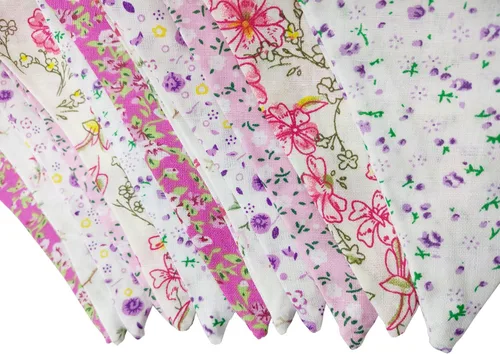 Vista 4 de LOVENJOY Pancarta floral rosa 100% algodón banderines para niñas Shabby Chic boda cumpleaños decoración